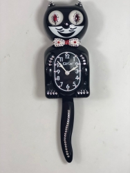 Jeweled Black kit Cat  Clock